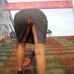 Hotwife’s Ass and Pussy on Display: Upskirt Flash on Stairs