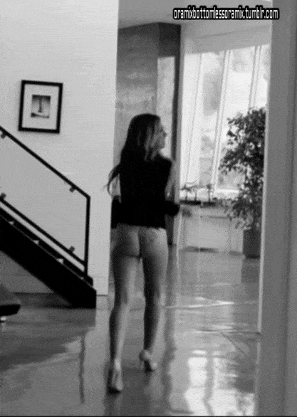 Bottomless GF walking trough the house in heels