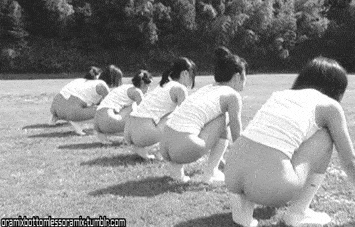 bottomless Japanese girls at a bottomless summer camp are taking part in a...