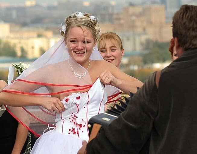 Beautiful bride got nip slip at wedding